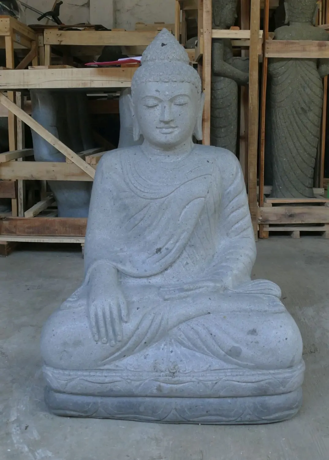  Product image 2 of the product “Seated Buddha made of Riverstone in Bhumisparsha - gesture of touching the earth. 100cm height. unique version ”